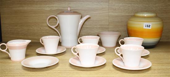 A Shelley fourteen piece coffee service (lacking one cup), pattern W12487 and a Shelley vase